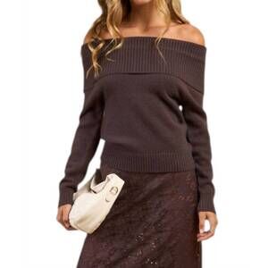NEW MILIO MILANO katie off-shoulder sweater in chocolate